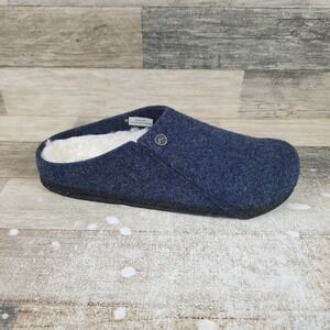 Birkenstock Zermatt Rivet Mens Slippers 12 Dark Blue Wool Felt Shearling Slip On
